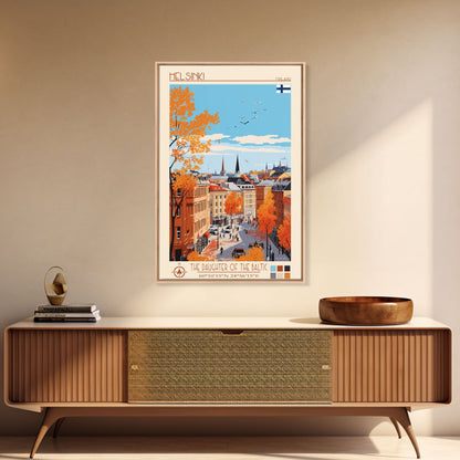 Helsinki Finland Travel Poster Framed Canvas Print, Midcentury Modern Art, Pop Art Wall Decor, Scenic Bedroom Art, Office Decoration - mosswell.us