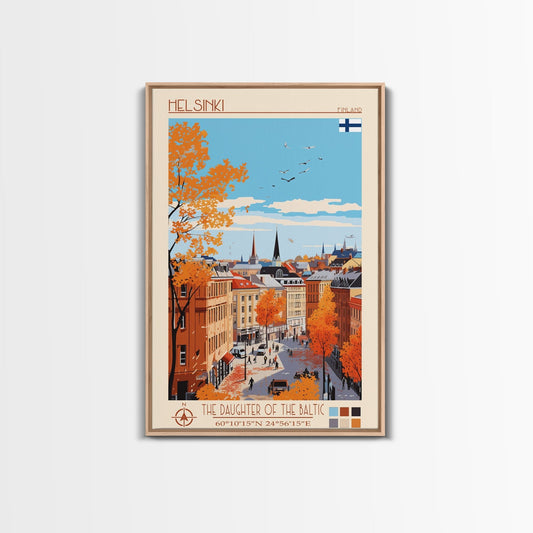 Helsinki Finland Travel Poster Framed Canvas Print, Midcentury Modern Art, Pop Art Wall Decor, Scenic Bedroom Art, Office Decoration - mosswell.us
