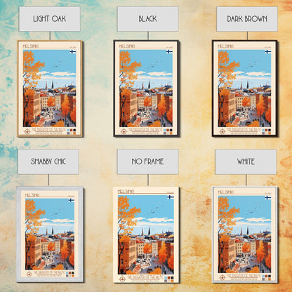 Helsinki Finland Travel Poster Framed Canvas Print, Midcentury Modern Art, Pop Art Wall Decor, Scenic Bedroom Art, Office Decoration - mosswell.us