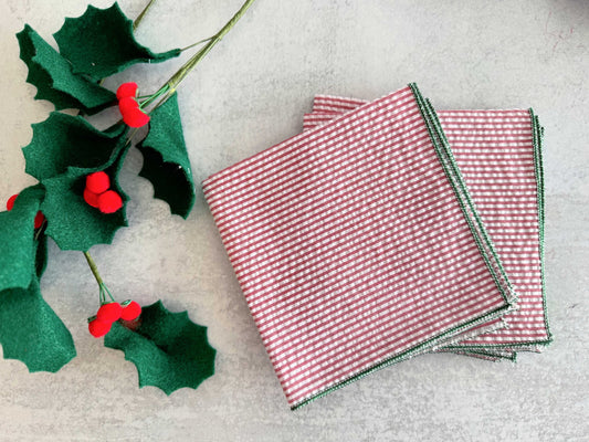 Holiday Seersucker Red and Green, set of four - mosswell.us