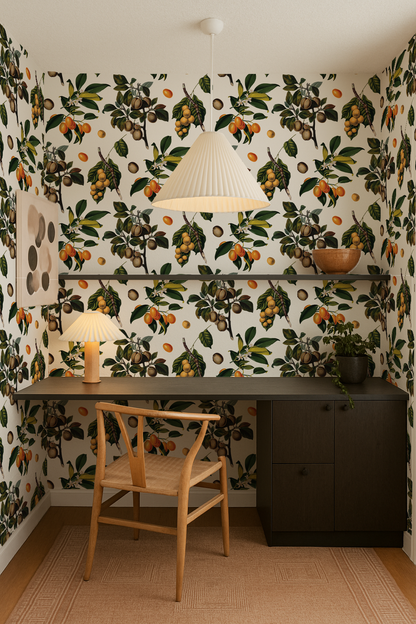 Vintage Orchard Wallpaper, white