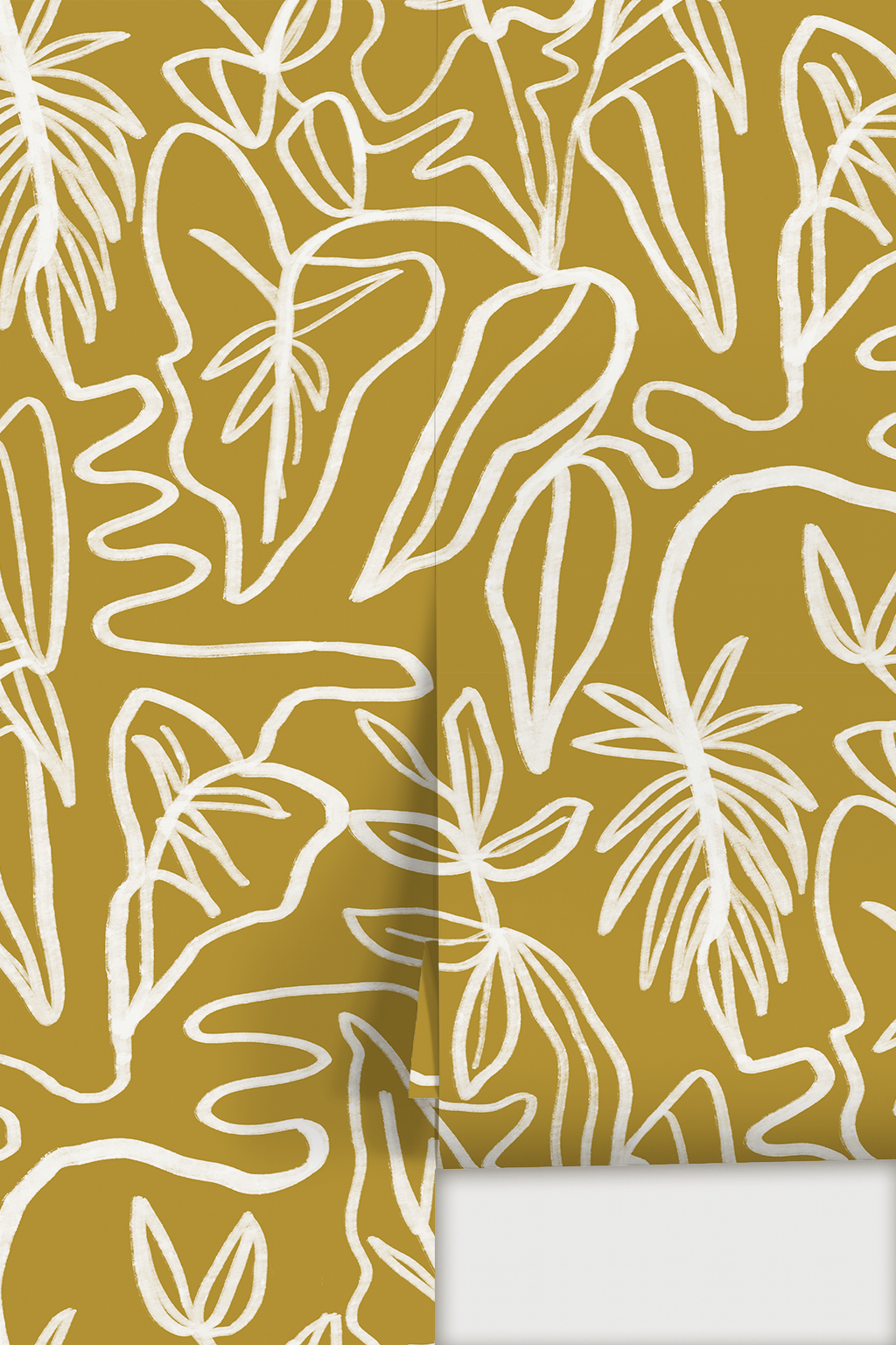Inked Foliage Wallpaper, mustard and white - mosswell.us
