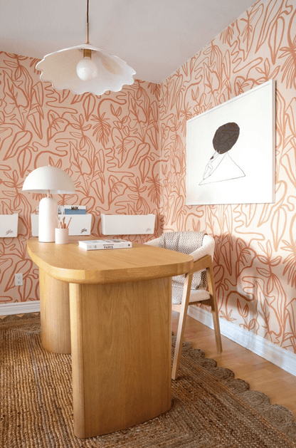 Inked Foliage Wallpaper, peach & orange - mosswell.us