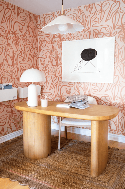 Inked Foliage Wallpaper, peach & orange - mosswell.us