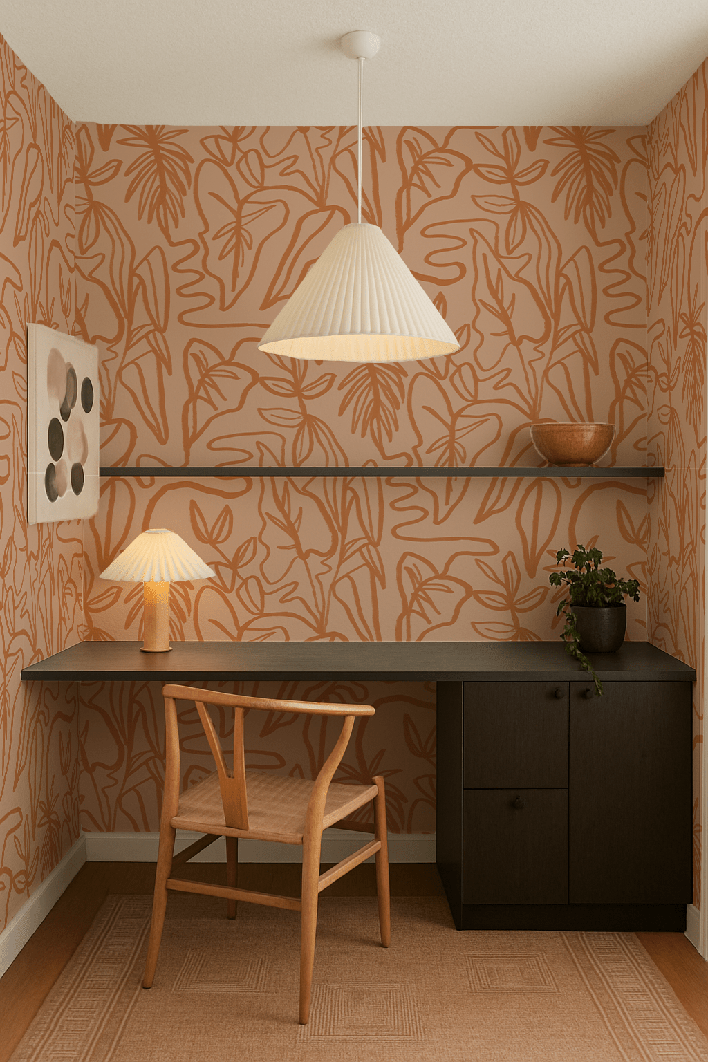 Inked Foliage Wallpaper, peach & orange - mosswell.us