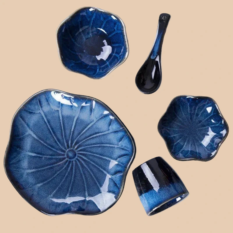 Japanese Ceramic Lotus Dinnerware Set for Restaurants - mosswell.us