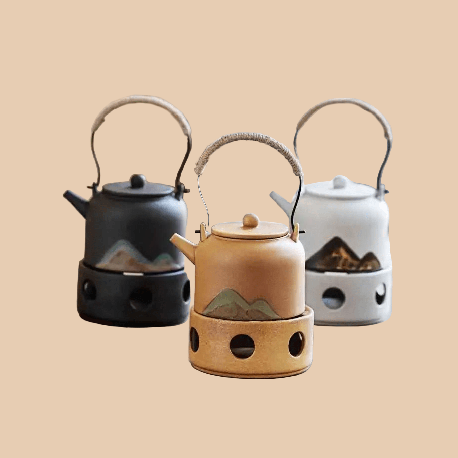 Japanese Style Ceramic Tea Set with Warm Stove Pot