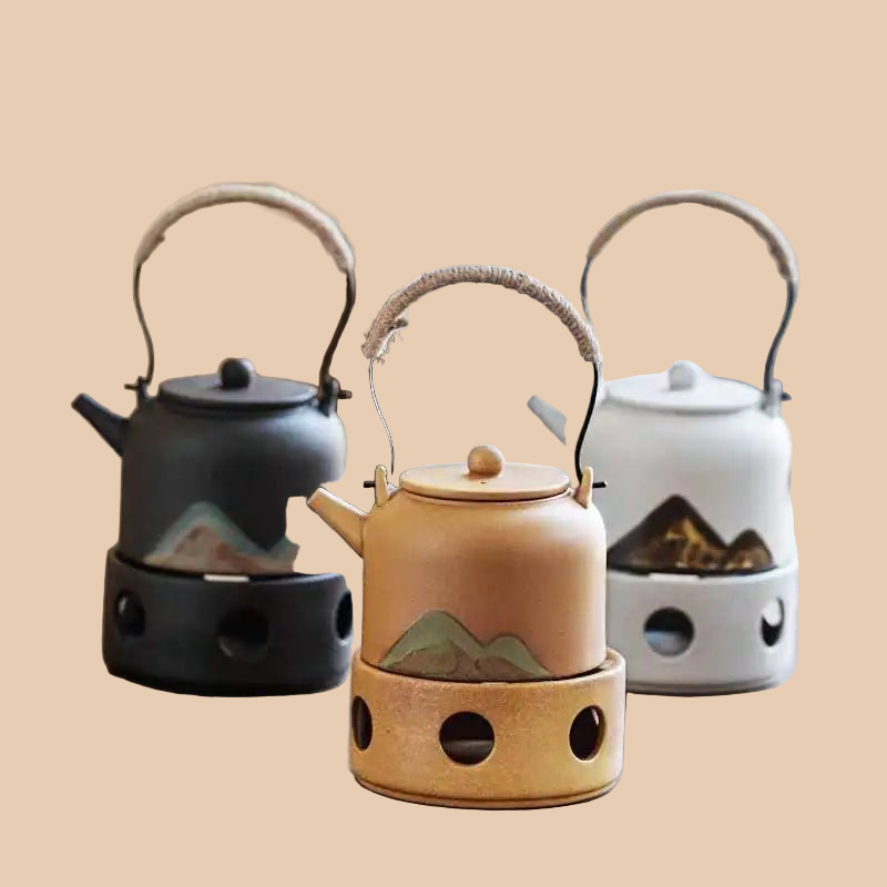 Japanese Style Ceramic Tea Set with Warm Stove Pot