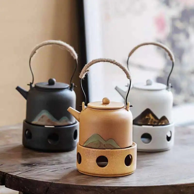Japanese Style Ceramic Tea Set with Warm Stove Pot - mosswell.us