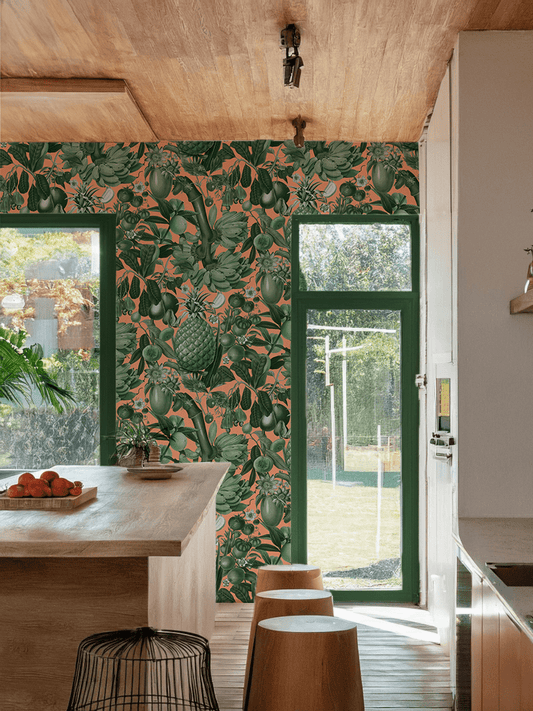 Juicy Fruit Wallpaper, peach and green - mosswell.us
