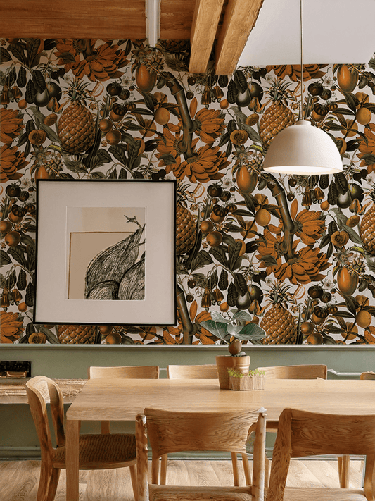 Juicy Fruit Wallpaper, white and mustard - mosswell.us