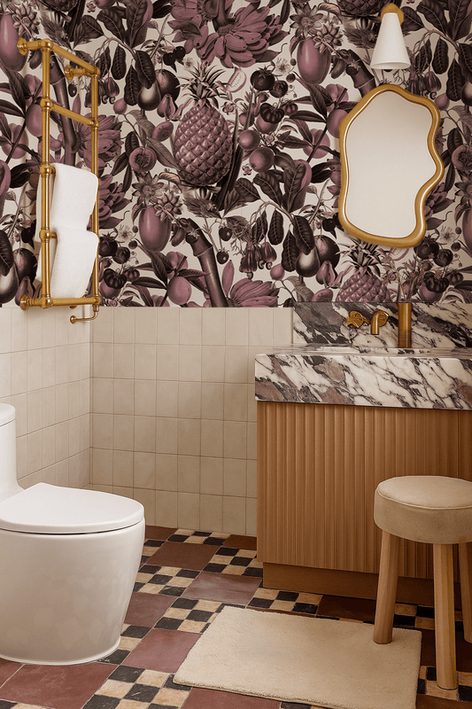Juicy Fruit Wallpaper, white & mauve - mosswell.us