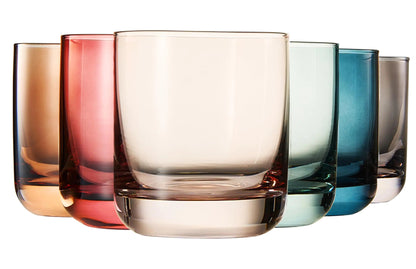 Khen Colored Old - Fashioned Drinking Glasses | Set of 6 | Large 9.6oz Art Deco Stemmed Muted Martini Classic Whiskey Champagne Cocktail Margarita Martini Wine Glass Gift Idea Muted Pastel Colors - mosswell.us