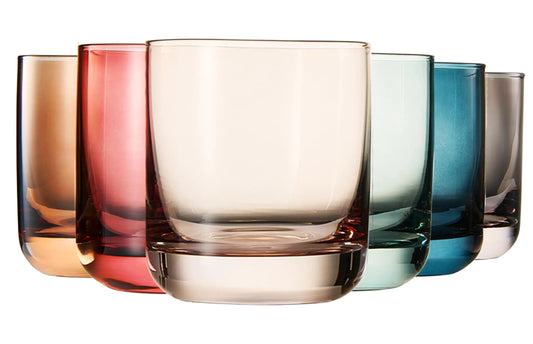 Khen Colored Old - Fashioned Drinking Glasses | Set of 6 | Large 9.6oz Art Deco Stemmed Muted Martini Classic Whiskey Champagne Cocktail Margarita Martini Wine Glass Gift Idea Muted Pastel Colors - mosswell.us