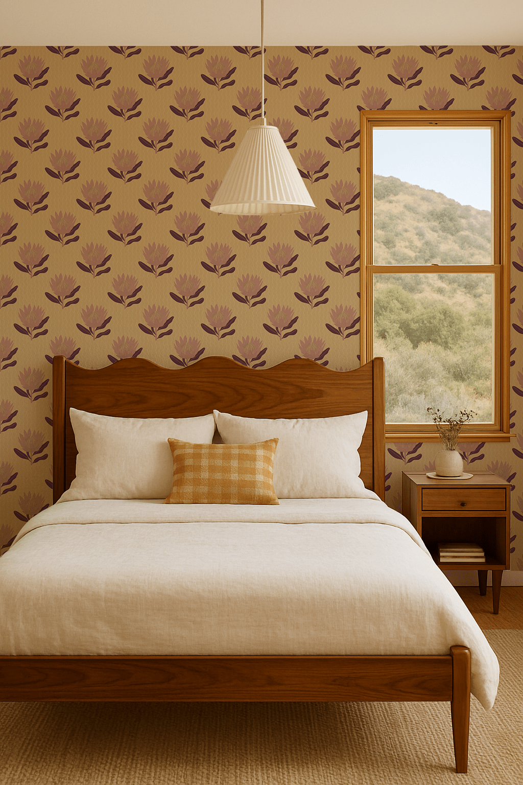 King Protea Wallpaper, butter yellow and mauve - mosswell.us