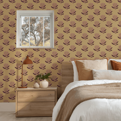 King Protea Wallpaper, butter yellow and mauve - mosswell.us
