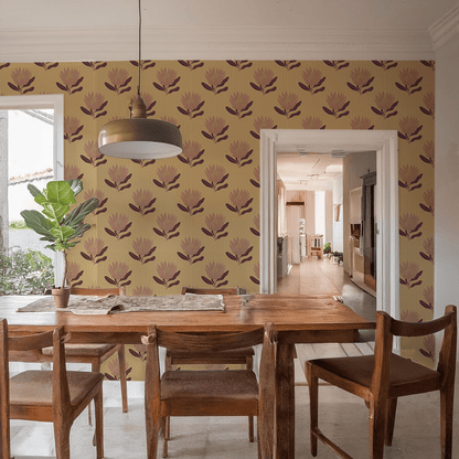 King Protea Wallpaper, butter yellow and mauve - mosswell.us