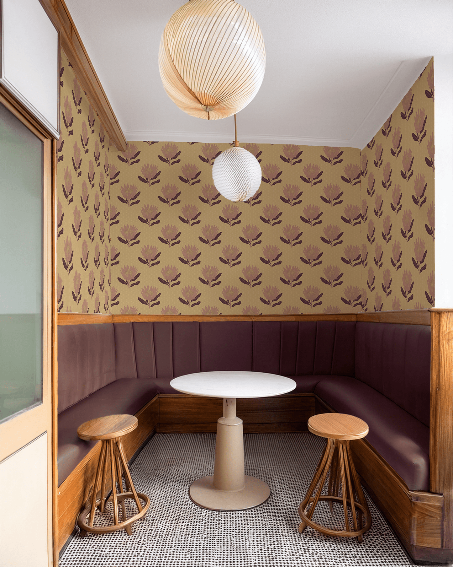 King Protea Wallpaper, butter yellow and mauve - mosswell.us