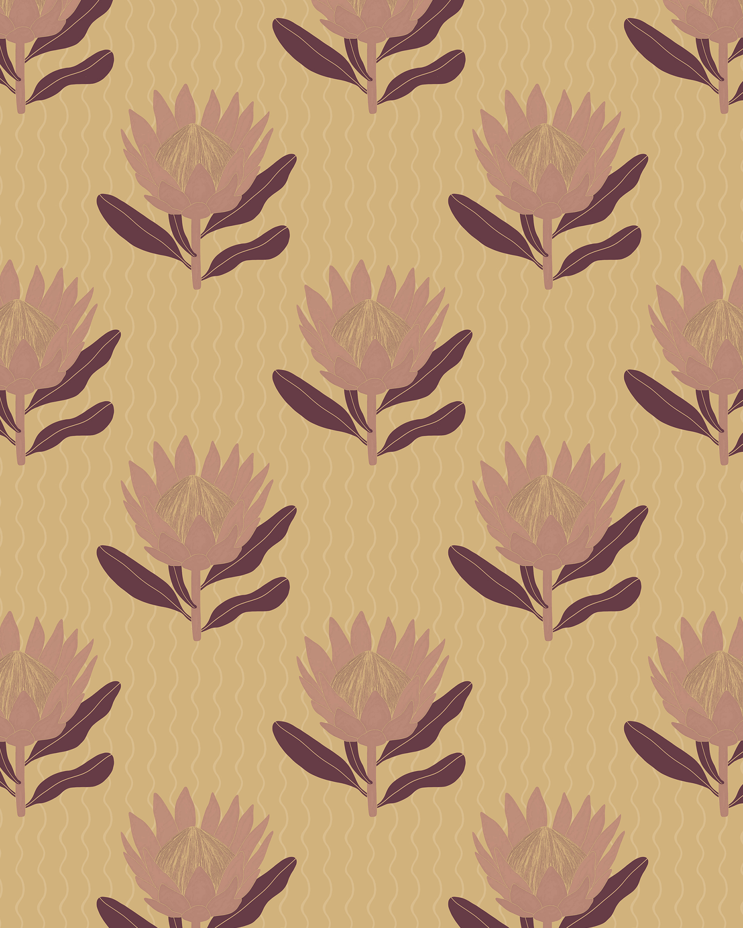 King Protea Wallpaper, butter yellow and mauve - mosswell.us