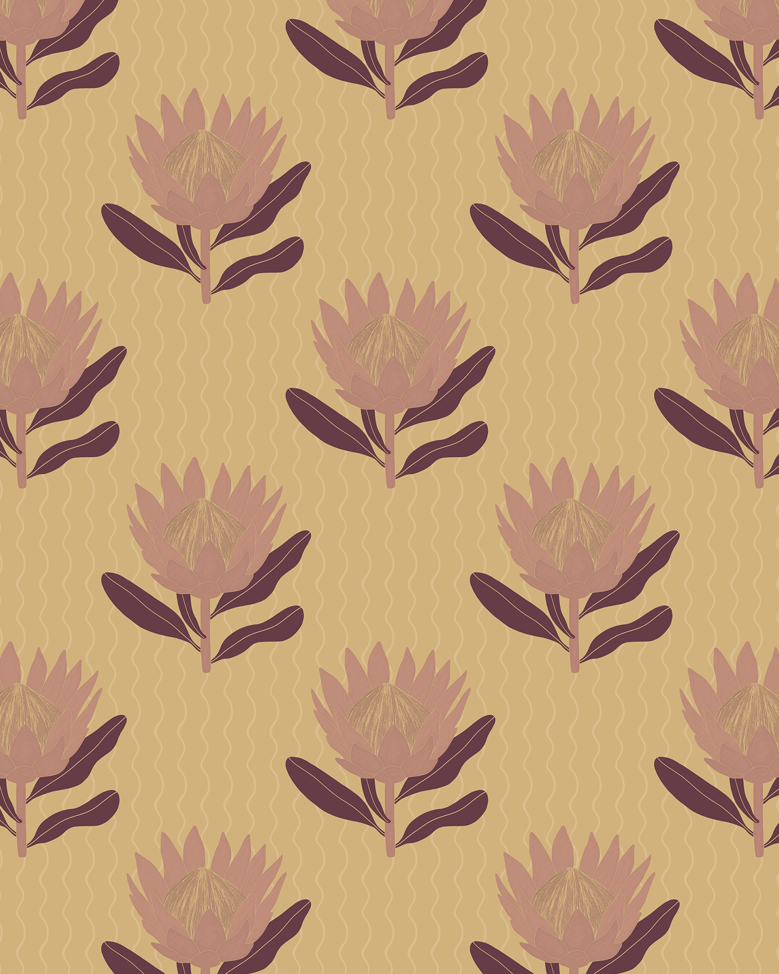 King Protea Wallpaper, butter yellow and mauve - mosswell.us