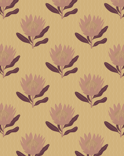 King Protea Wallpaper, butter yellow and mauve - mosswell.us