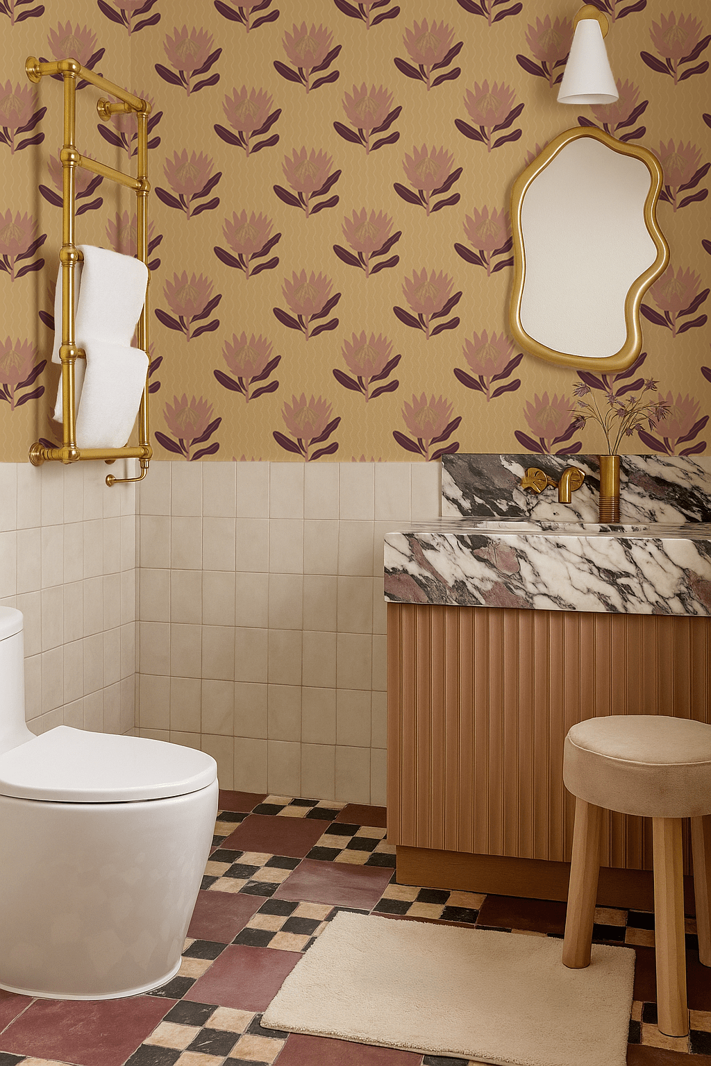 King Protea Wallpaper, butter yellow and mauve - mosswell.us