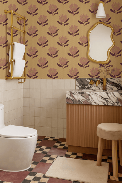 King Protea Wallpaper, butter yellow and mauve - mosswell.us