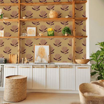 King Protea Wallpaper, butter yellow and mauve - mosswell.us