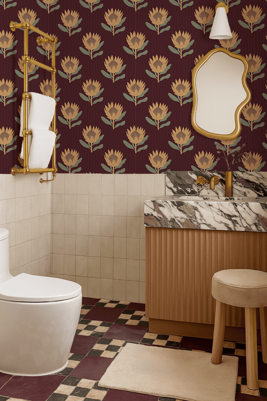 King Protea Wallpaper, dark plum and butter yellow - mosswell.us