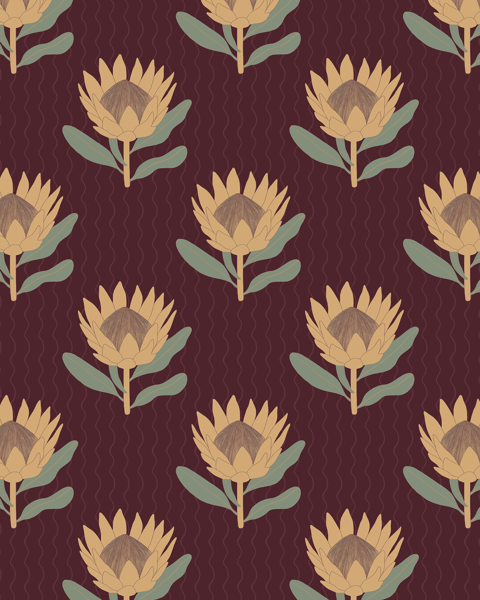 King Protea Wallpaper, dark plum and butter yellow - mosswell.us
