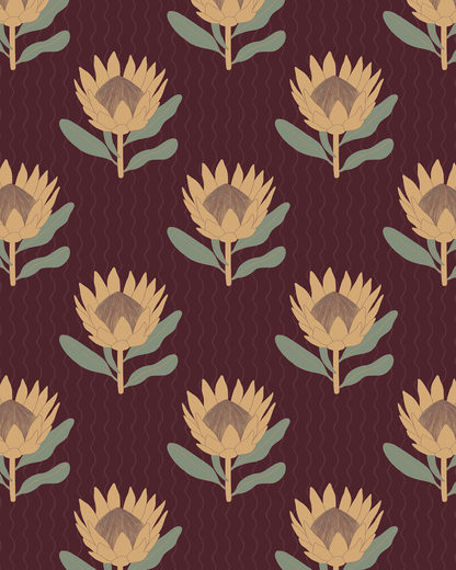 King Protea Wallpaper, dark plum and butter yellow - mosswell.us