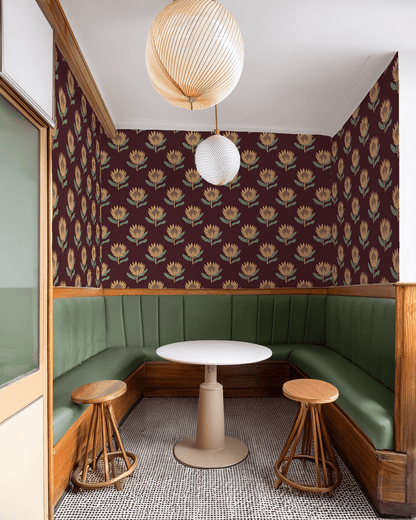 King Protea Wallpaper, dark plum and butter yellow - mosswell.us