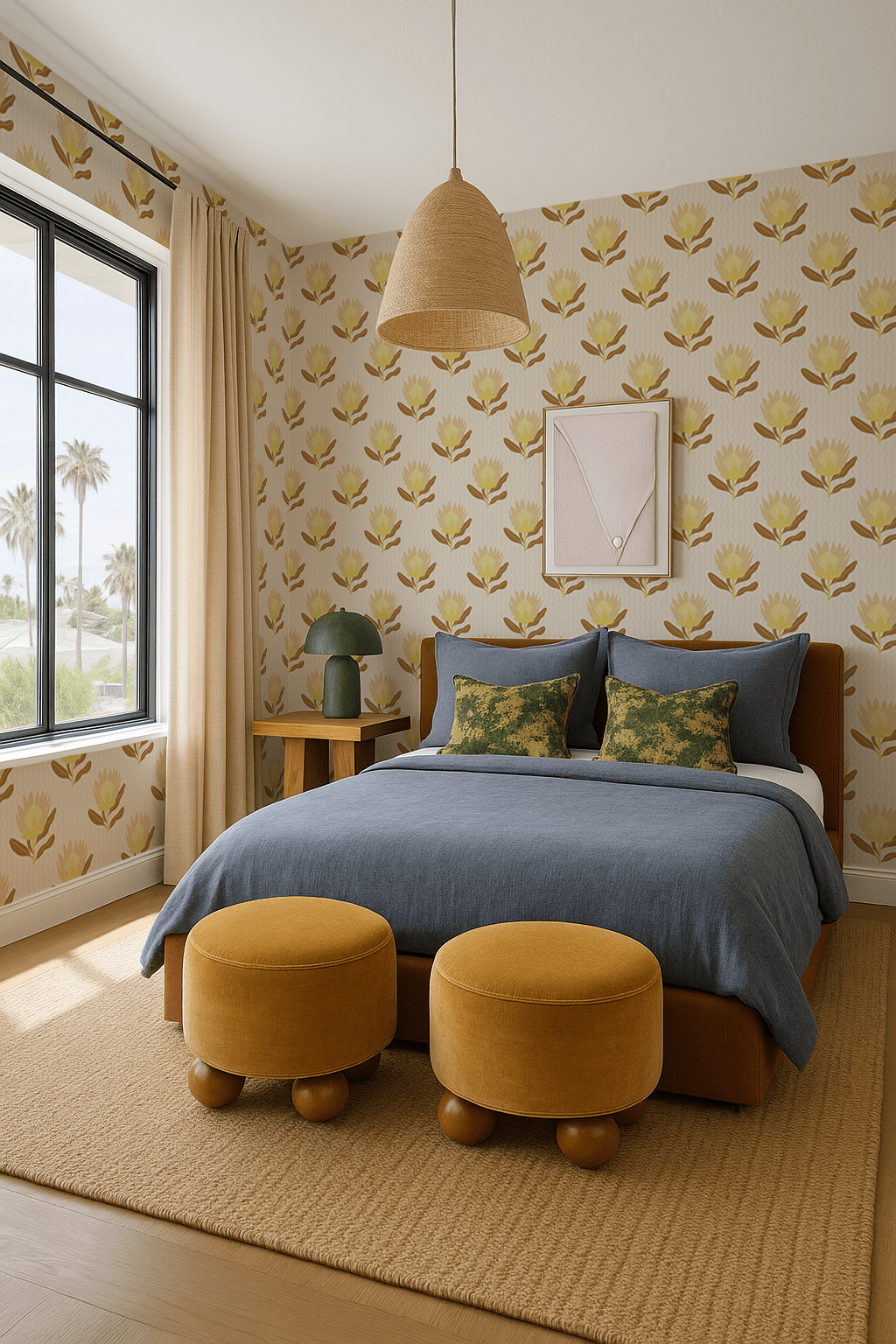 King Protea Wallpaper, neutral and brown mustard - mosswell.us
