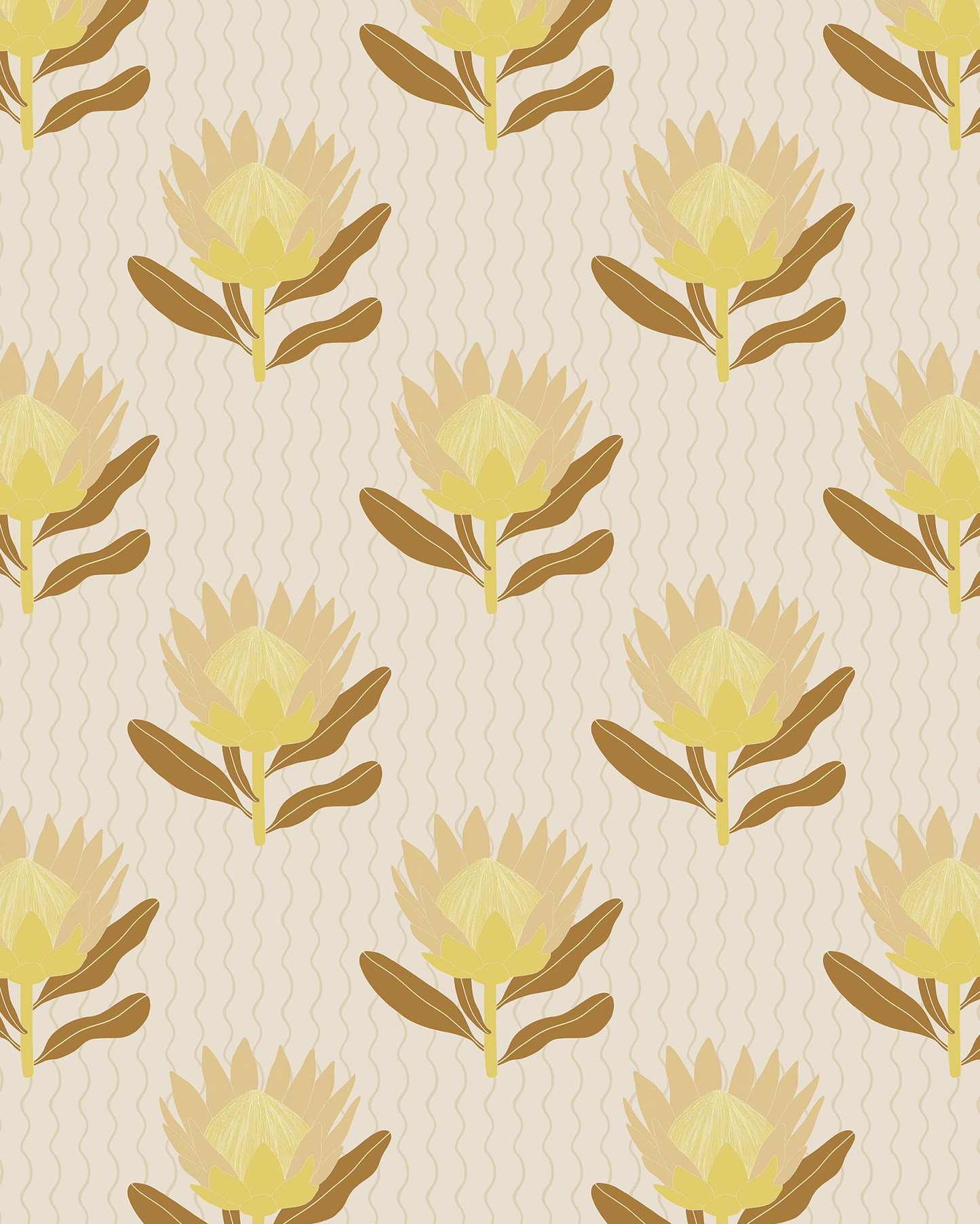 King Protea Wallpaper, neutral and brown mustard - mosswell.us