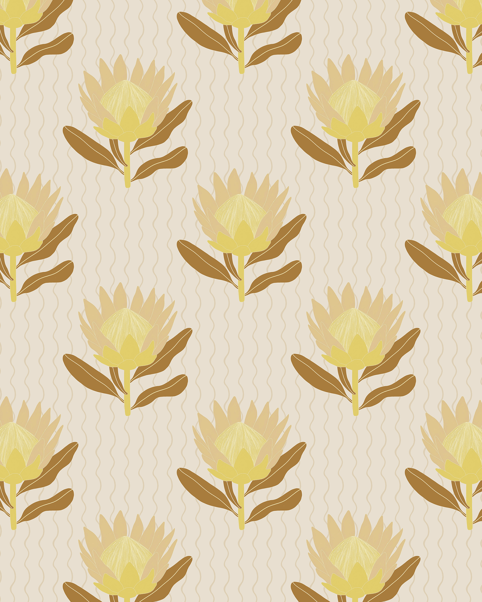 King Protea Wallpaper, neutral and brown mustard - mosswell.us