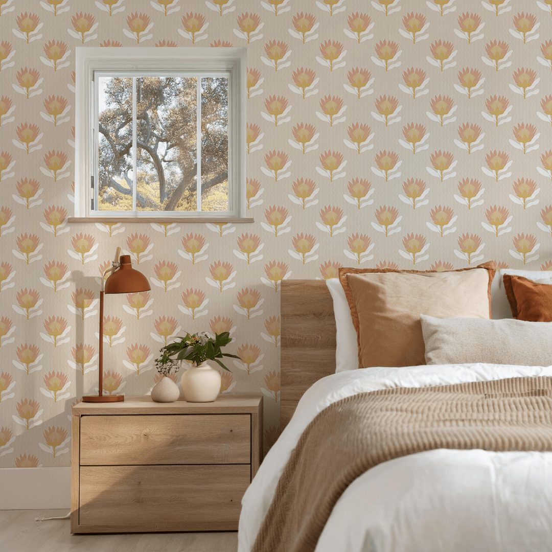 King Protea Wallpaper, tan and light coral - mosswell.us