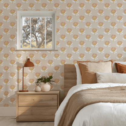 King Protea Wallpaper, tan and light coral - mosswell.us