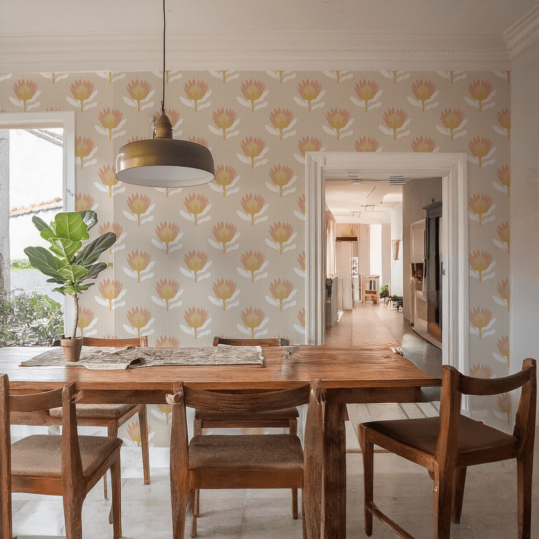 King Protea Wallpaper, tan and light coral - mosswell.us