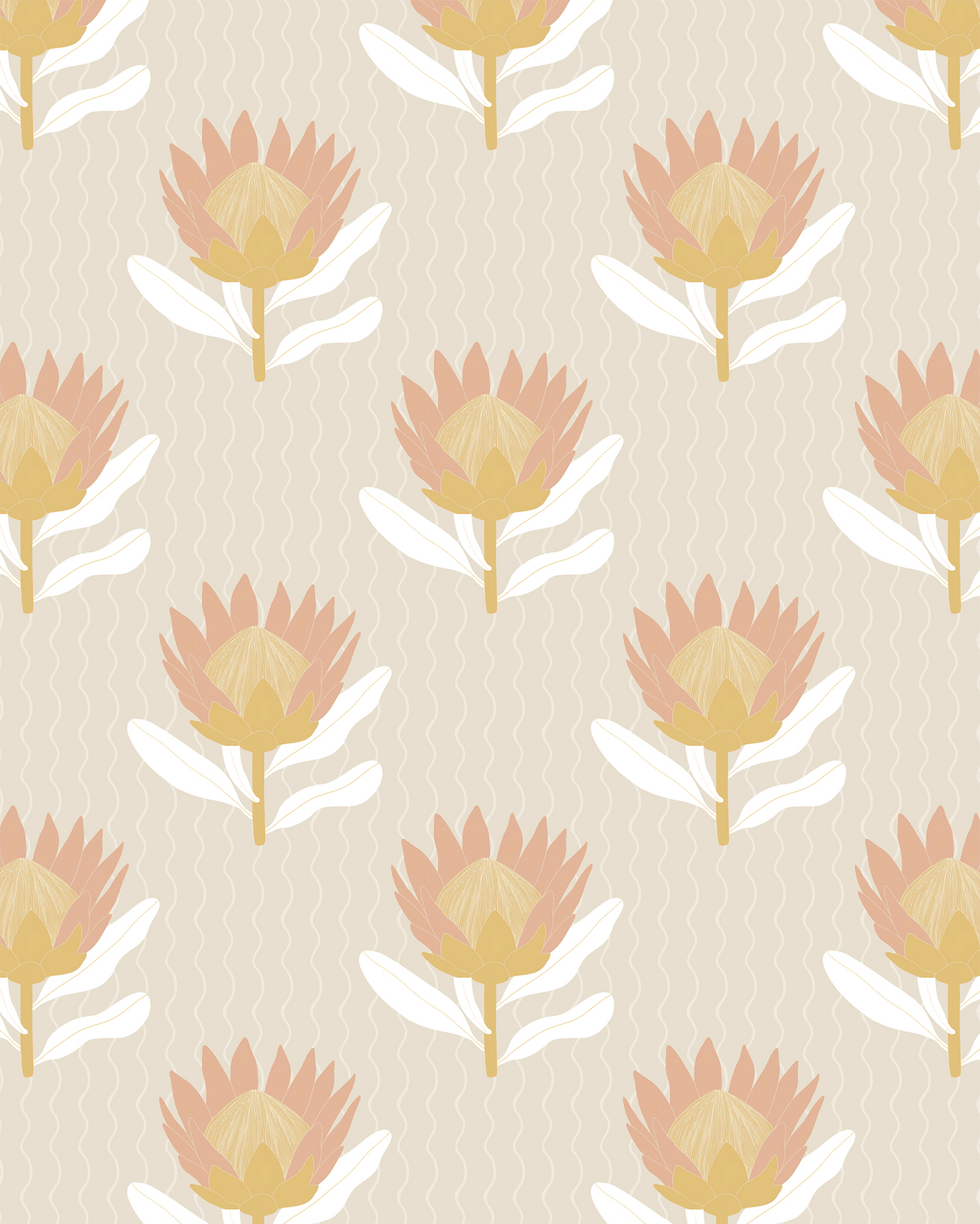 King Protea Wallpaper, tan and light coral - mosswell.us