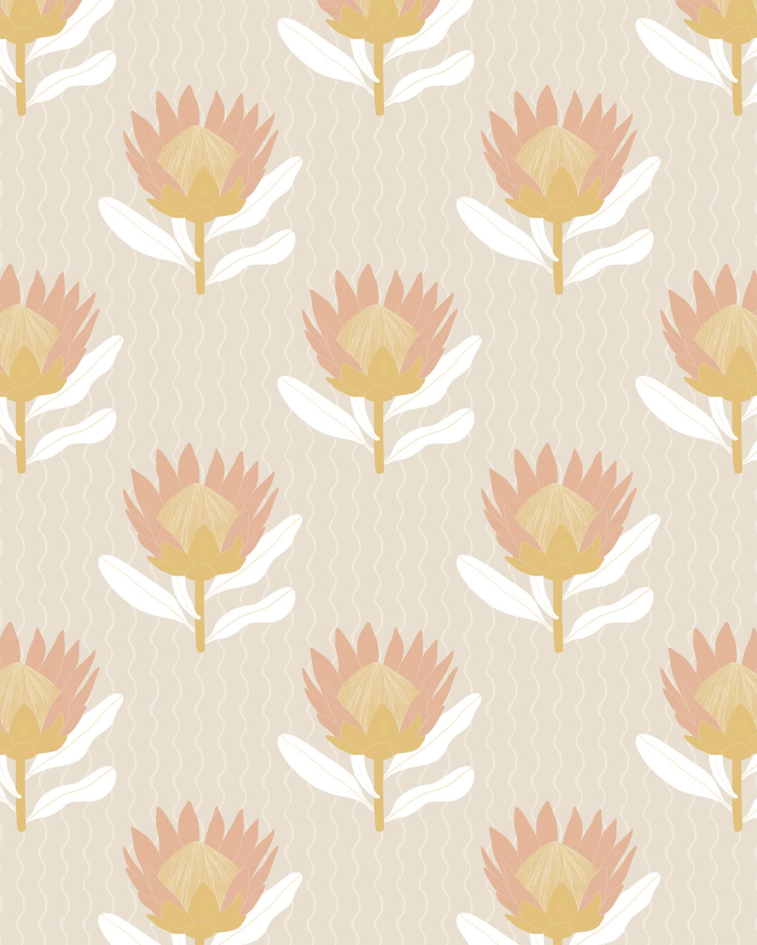 King Protea Wallpaper, tan and light coral - mosswell.us