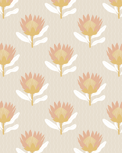 King Protea Wallpaper, tan and light coral - mosswell.us