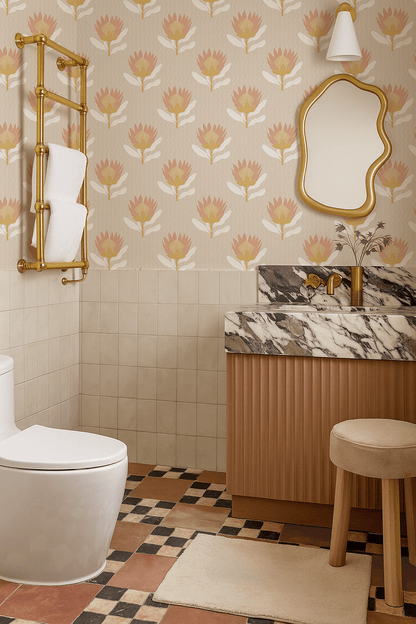 King Protea Wallpaper, tan and light coral - mosswell.us