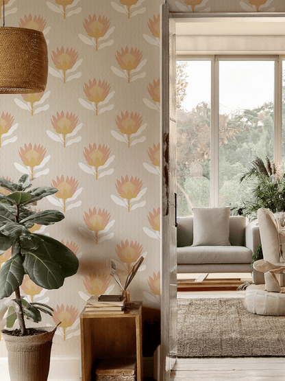 King Protea Wallpaper, tan and light coral - mosswell.us