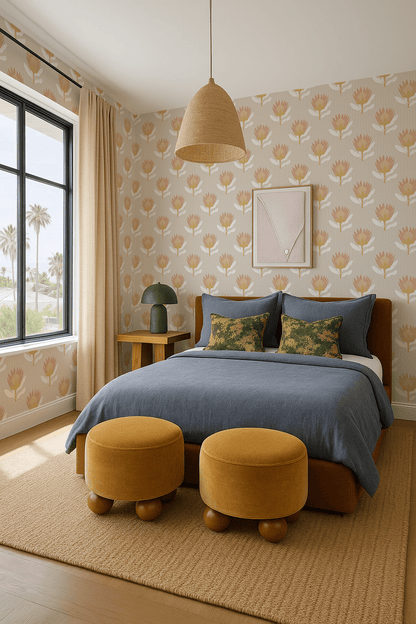 King Protea Wallpaper, tan and light coral - mosswell.us