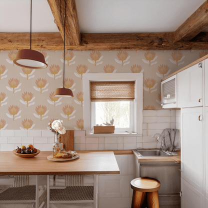 King Protea Wallpaper, tan and light coral - mosswell.us