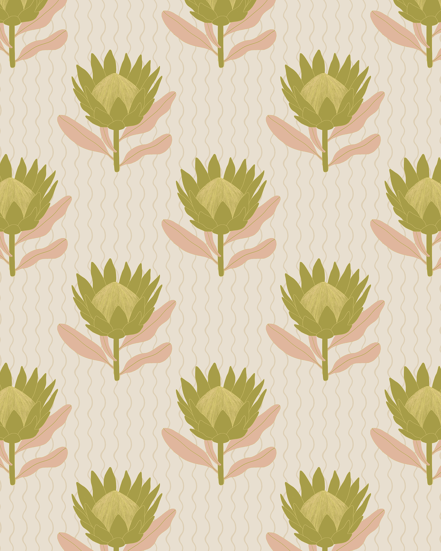 King Protea Wallpaper, tan and olive - mosswell.us