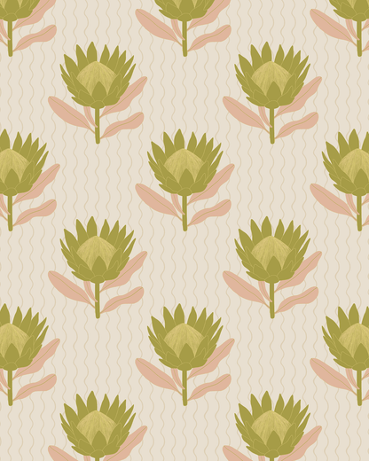 King Protea Wallpaper, tan and olive - mosswell.us