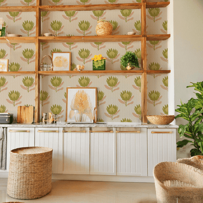 King Protea Wallpaper, tan and olive - mosswell.us