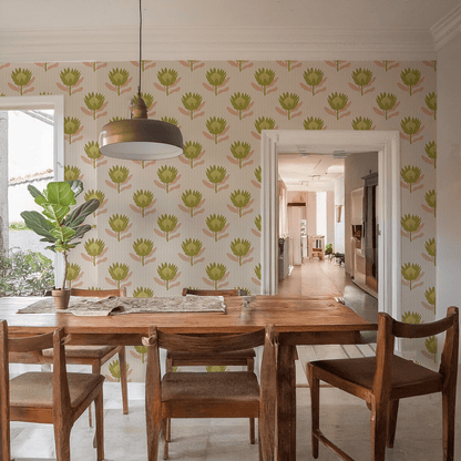 King Protea Wallpaper, tan and olive - mosswell.us