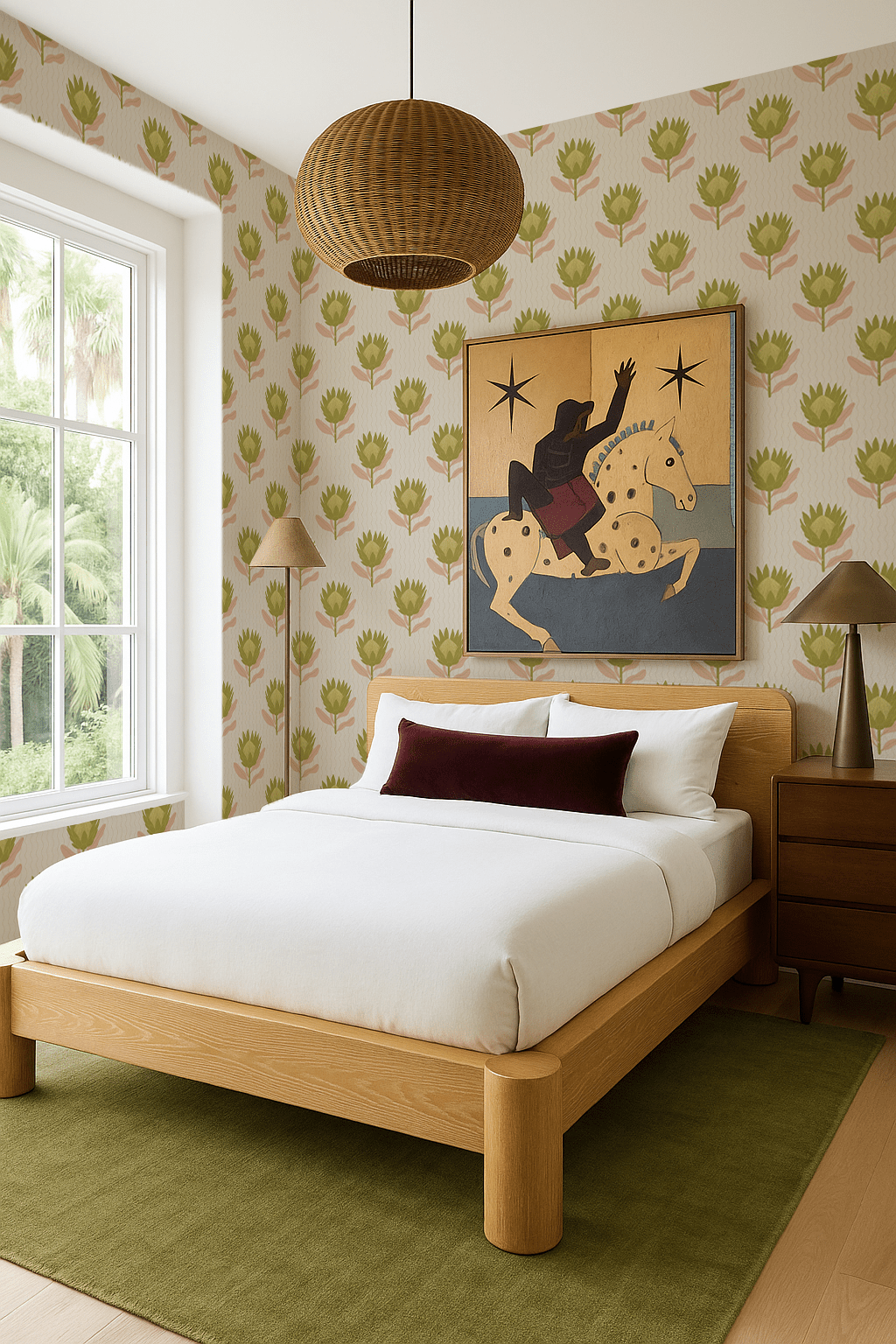 King Protea Wallpaper, tan and olive - mosswell.us